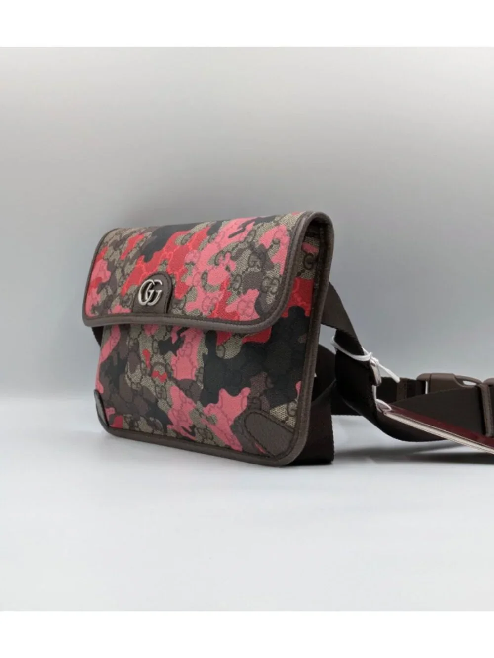 Gucci Marbled GG Monogram Camouflage Small Belt/Crossbody Bag Red Pink Brown 80c